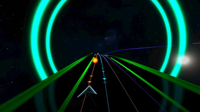 A huge green ring arches over the track in the song Event Horizon.