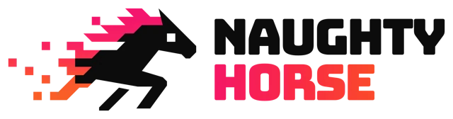 Horizontal Naughty Horse logo for light backgrounds.