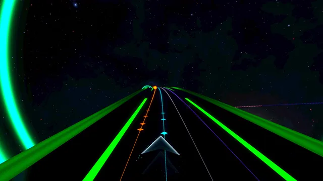 Still from the GIF: green rings over the track.